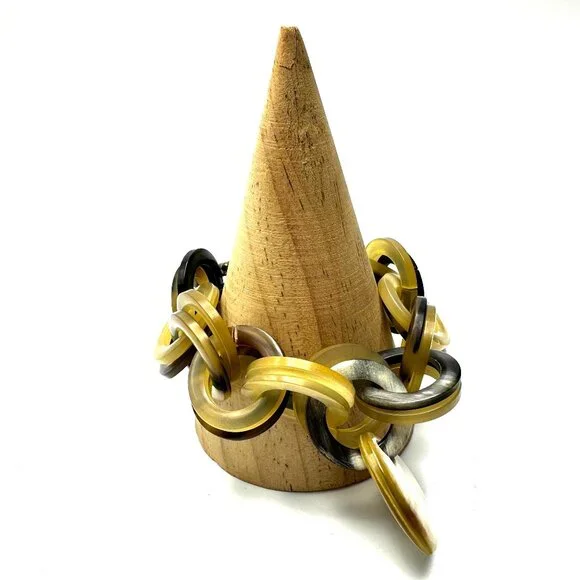 Vintage 1980s YSL Carved Horn Chain Link Bracelet— Heart Charm — Signed — EUC - Picture 3 of 10